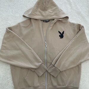 Playboy Tan Hoodie with Black Logo
